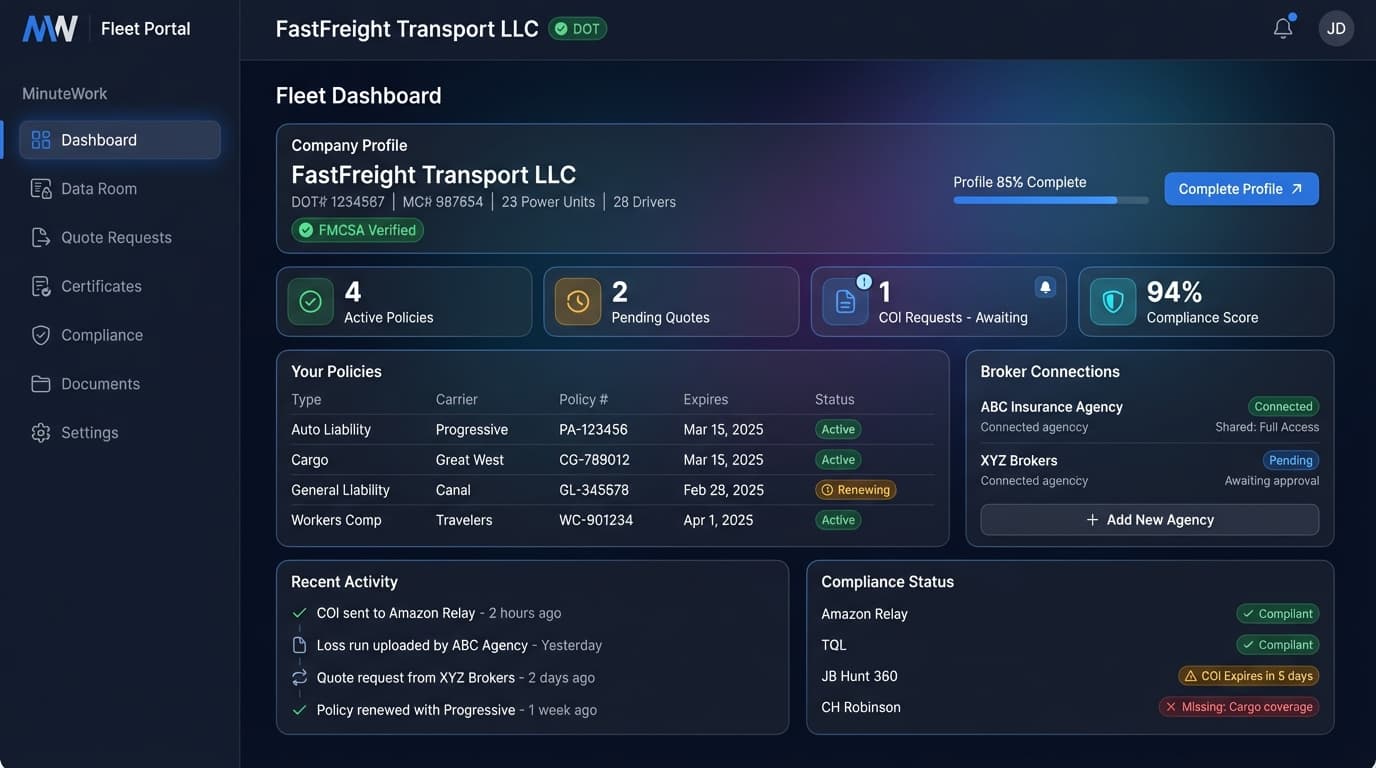 Fleet Portal Dashboard - Manage your trucking compliance and insurance in one place
